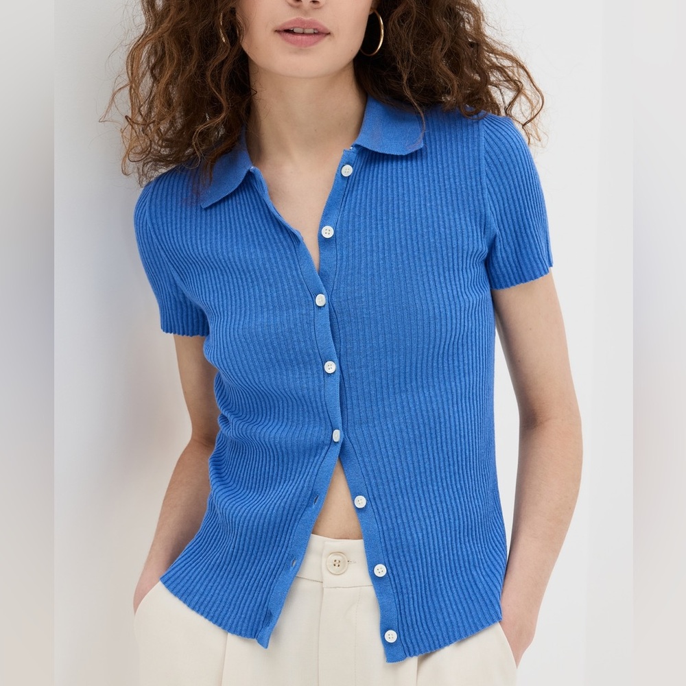 Alex Mill Suzanne Ribbed Polo in blue size M
